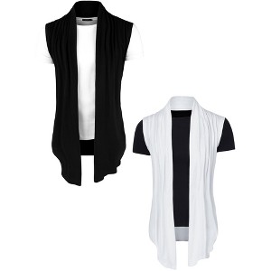 Lars Amadeus Men's Solid Ruffle Shawl Collar Cardigan Vest 2 Packs - 1 of 4