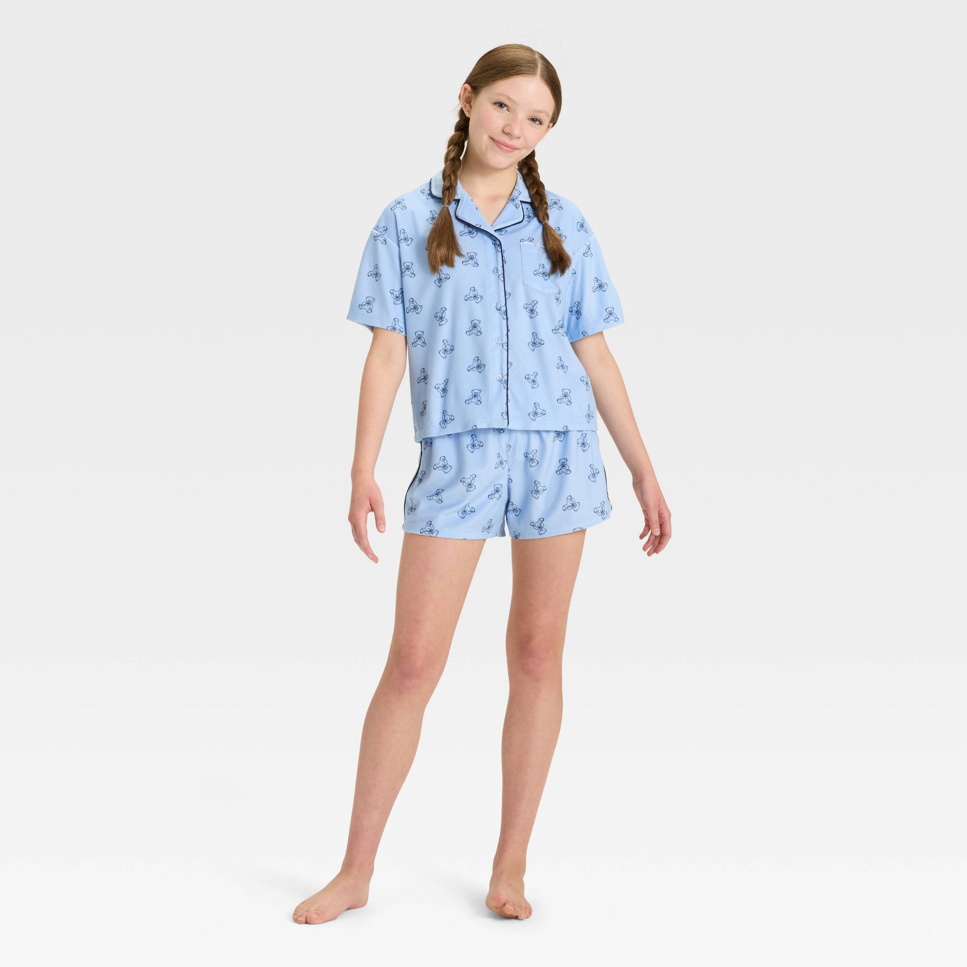 Girls' Short Sleeve Button-Down Pajama Set - art class™