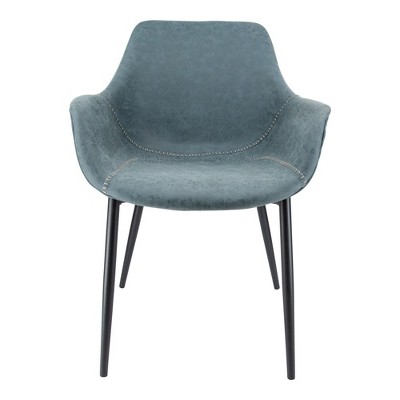 Markley Peacock Blue Faux Leather Dining Armchair with Metal Legs