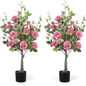 Set of 2 Artificial Rose Trees with Green Leaves, Suitable for Living Room, Office, Home, and Outdoor/Indoor Decoration, 4FT - 1 of 4