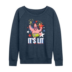 Women's - SpongeBob SquarePants - Lit Fireworks Patrick Lightweight French Terry Wide Neck Long Sleeve Shirt - 1 of 4