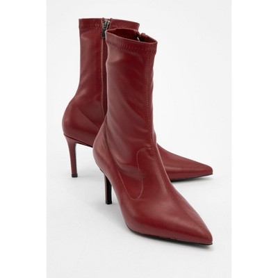 Thalin - Burgundy Velvet Side-Zip Stiletto Boot (Women) | Prologue Shoes