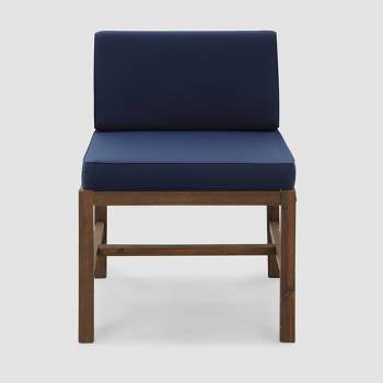 Modular Acacia Wood Armless Patio Chair with Cushion - Dark Brown/Navy - Saracina Home