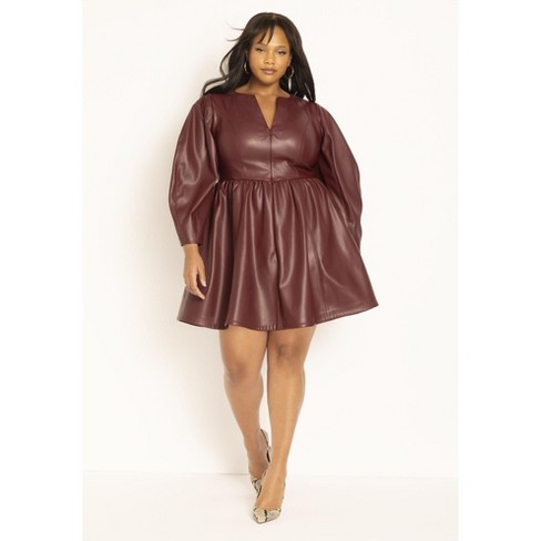 Women's Real Or Faux Leather Mini Dress in Brown Size 3X by