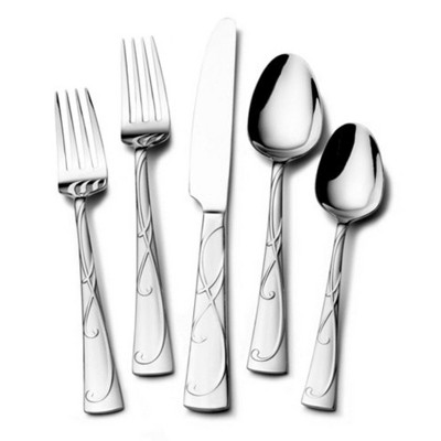 Towle Living 50-Piece Silverware Set, Service for 8, Blossom Flatware Cutlery Set -  Includes Fork, Knife, Spoon, Stainless Steel - Dishwasher Safe