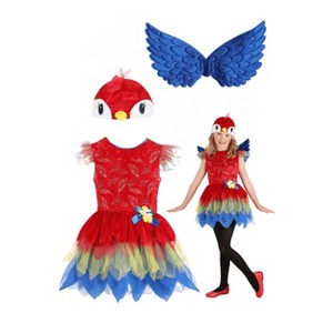 HalloweenCostumes.com Girl's Colorful Parrot Costume | Tropical Bird Dress with Wings & Headpiece | Vibrant Toddler & Kids' Outfit for Dress-Up - 1 of 4