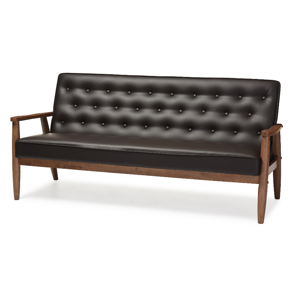 Photos - Sofa Sorrento Mid-Century Retro Modern Faux Leather Upholstered Wooden 3 Seater