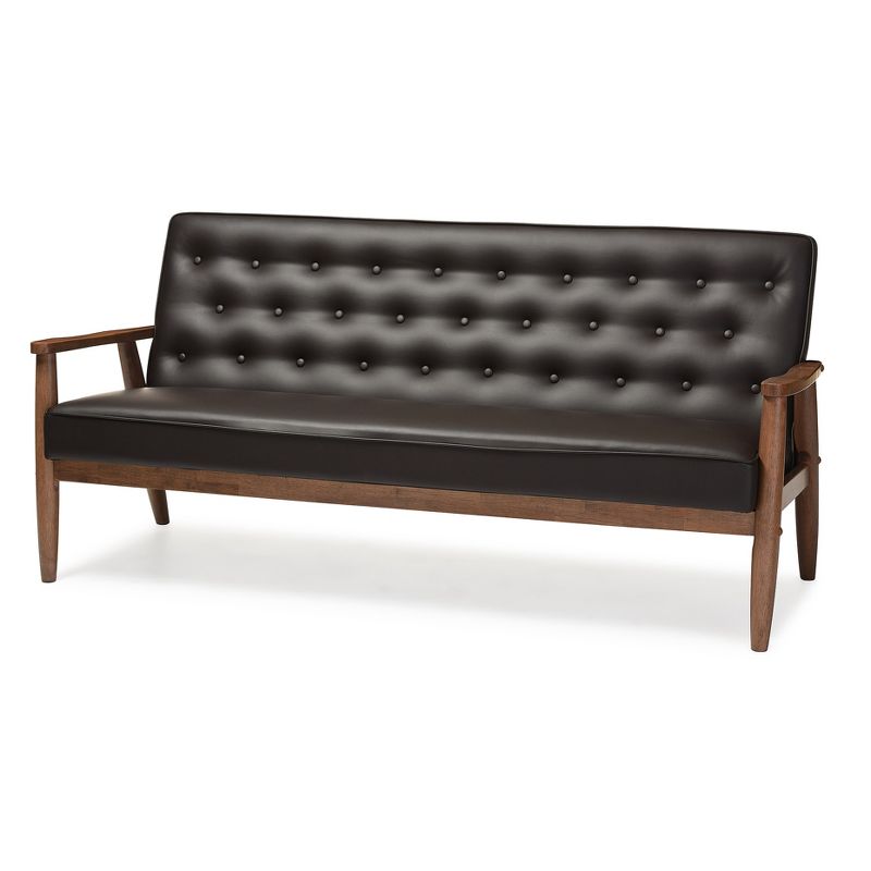 Sorrento Mid-Century Retro Modern Faux Leather Upholstered Wooden 3 Seater Sofa - Baxton Studio, 1 of 6
