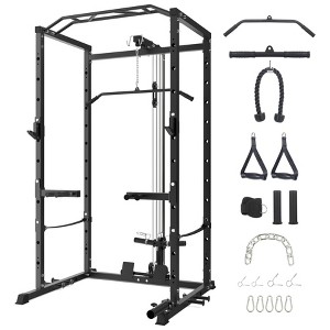 Power Cage, Squat Rack with LAT Pulldown - 1600LBS Multi-Functional Home Gym w/Cable Pulley System, Dip Bars & Landmine Attachment - 1 of 4