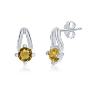 Simona Sterling Silver Four-Prong 3mm Round Gem Earrings - Blue Topaz - Available Colors: Blue, Purple, Yellow, Red, Green - 1 of 2
