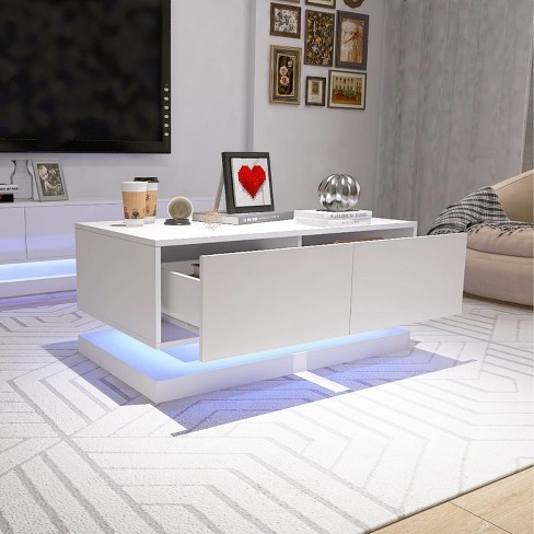 High Glossy Coffee Table With 2 Drawers Have Rgb Led Light With ...