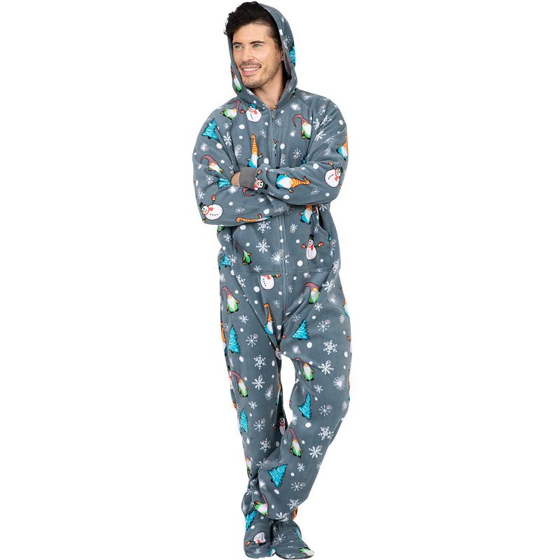 Footed Pajamas - Family Matching - Merry Gnomes Hoodie Fleece Onesie For Boys, Girls, Men and Women | Unisex, 2 of 6