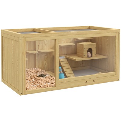 Pawhut Wooden Hamster Cage, Extra Large Gerbil Cage Activity Center For 