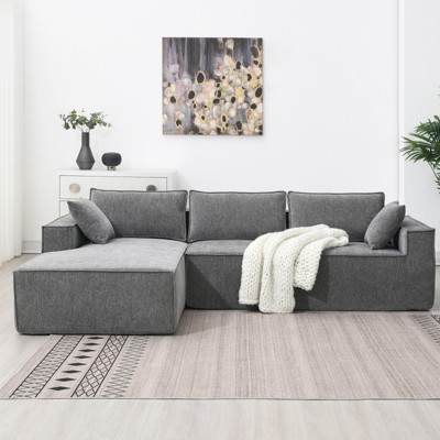 FONTOI Modular Sectional Sofas, L-shaped Sofa, Convertible Sleeper Couch, Compressed Sofa for Living Room Apartment Office, Gray, 111.5"*32"*72"