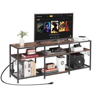 VECELO TV Stand with Power Outlets, Industrial Entertainment Center with 3-Tier Open Storage Shelves, 63 Inch - 1 of 4