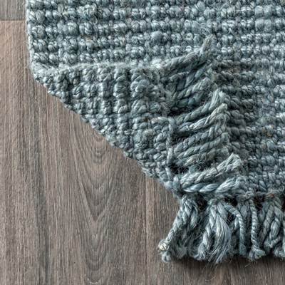 Handwoven Light Blue/Gray Chunky Jute Rug with Fringe - 5x8 Feet