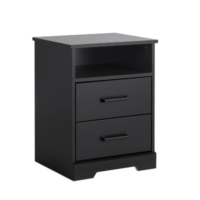Rustic Black 2-Drawer Nightstand with Open Shelf