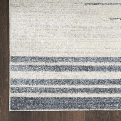 Ivory Blue Synthetic Stripe Runner Rug 2'2" x 8'