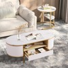 Modern Fluted Coffee Table, 47" Oval Coffee Table with Drawer & Metal Legs, Sofa Side Table with Faux Marble Tabletop,Cocktail End Table - 3 of 4