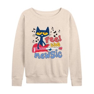 Women's - Pete the Cat - Feel The Mewsic Lightweight French Terry Wide Neck Long Sleeve Shirt - 1 of 4