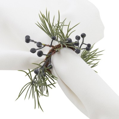Green Pine and Berry Napkin Rings Set of 4