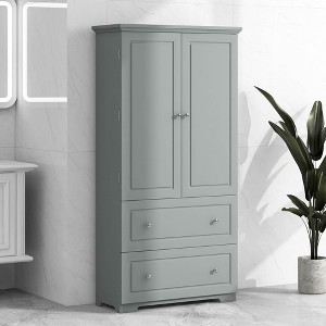 MAYEERTY Wide Bathroom Cabinet Freestanding 2 Drawers Adjustable Shelf MDF Painted Gray - 1 of 4