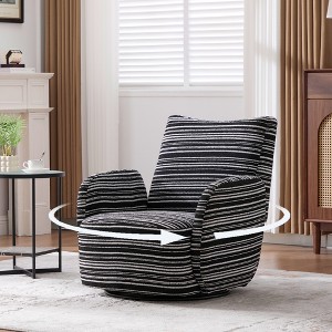 360° Swivel Leisure Chair, Boucle Fabric Striped Armchair with Metal Base, Modern Accent Chair Single Sofa - ModernLuxe - 1 of 4