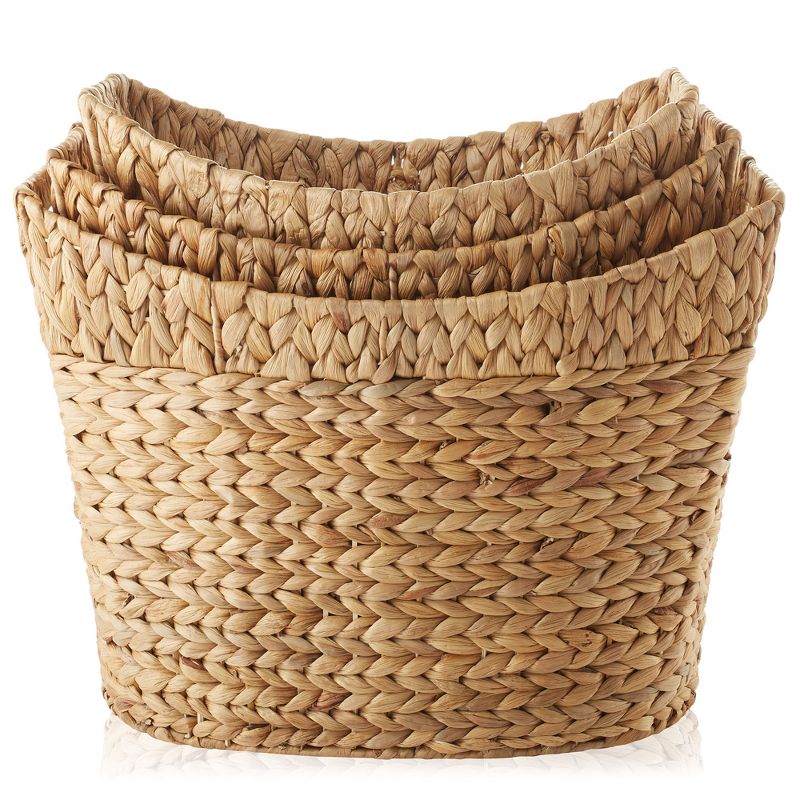 Casafield Set of 3 Water Hyacinth Oval Baskets with Handles, Woven Storage Totes for Blankets, Laundry, Bathroom, Bedroom, Living Room, 4 of 8