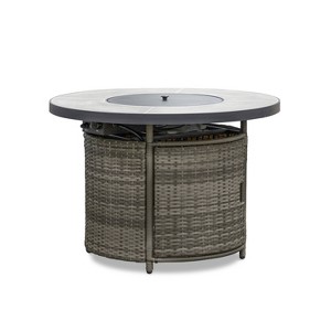 Greemotion 39" Barbuda Round Outdoor Firepit Table Brown: Aluminum Frame, Ceramic Top, All-Weather Patio Furniture - 1 of 4