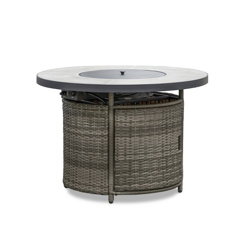 Greemotion 39" Barbuda Round Outdoor Firepit Table Brown: Aluminum Frame, Ceramic Top, All-Weather Patio Furniture - image 1 of 4