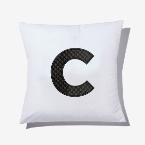 Personalization Mall Black Quilted Velour Initial Embroidered Applique Throw Pillow - 1 of 1