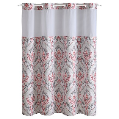 French Damask Shower Curtain with Liner Coral - Hookless