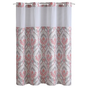 French Damask Shower Curtain with Liner Coral - Hookless, Pink