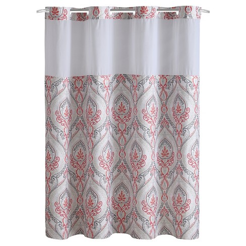 French Damask Shower Curtain With Liner, Damask Stripe Fabric Shower Curtain Liner