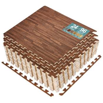 Sorbus 3/8-Inch Thick 96 Sq. Ft. Wood Grain Floor Foam EVA Interlocking Mats Tiles w/ Borders - for Home, Playroom, Basement, Trade Show (Dark)