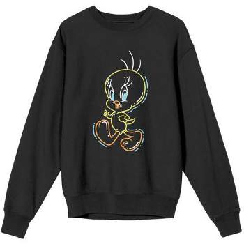 Looney Tunes Black Light Tweety Women's Black Crewneck Fleece Sweatshirt