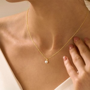 Turandoss Pearl Necklaces for Women Trendy, Dainty 18K Gold Plated Pearl Pendant Necklace, Bride Bridesmaid Gifts Wedding Birthday Gifts, 16+2.5In - 1 of 4