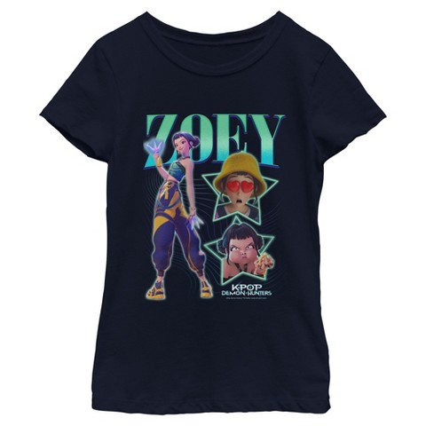 KPop Demon Hunters Girls KPop Demon Hunters Zoey Super Star Logo T Shirt - Navy Blue - Small