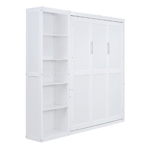 CLIHOME Queen Size Murphy Bed Bedroom Furniture Hiddable Wall Bed With Shelves - 1 of 4