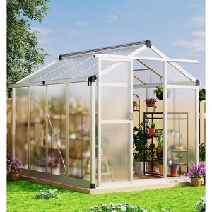 6x10 FT Greenhouses for Outdoors, Heavy Duty Aluminum Green House with Polycarbonate Roof, Sliding Door, Adjustable Vent for Garden Backyard, Natural - 1 of 4