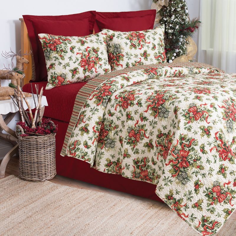 C&F Home Holiday Ribbon Cotton Quilt Set  - Reversible and Machine Washable, 1 of 7