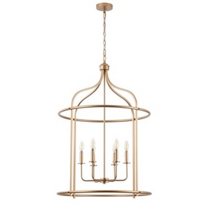 Dewdrop Farmhouse Lantern Pendant Light, 6-Light Deep Gold Iron Frame with Adjustable Chain, 39.96in ETL Listed Chandelier for Dining Room - 1 of 4