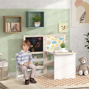 LOVSON Children's Desk and Chair Set, 3-in-1 Art Desk and Chair with Storage Rack, Foldable Blackboard,Whiteboard,Suitable for Children Aged 3to9 - 1 of 4