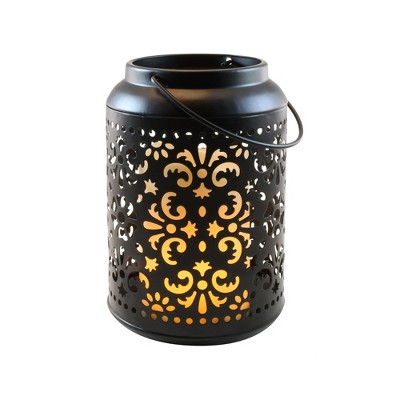LumaBase Flame-Effect Battery-Operated Black Metal Lantern