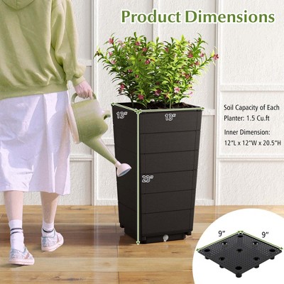 Set of 2 Tall Brown Polypropylene Self-Watering Planters for Indoor/Outdoor Use