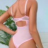Clotth Ladies Lace Corset Bodysuit - Thin Mesh Patchwork Slimming Camisole, Women's Gathered Cute Lingerie, Pink - M - 2 of 4