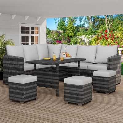 7 Piece Outdoor Sectional Sofa with Dining Table