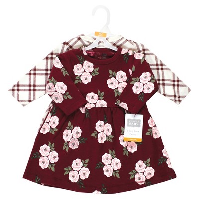 Hudson Baby Girl Cotton Dresses, Red Burgundy Floral, 03 Months Target