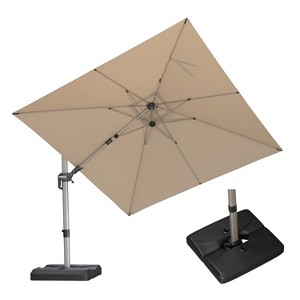 PURPLE LEAF Right-left Tilt Cantilever Umbrella with Base Patio Outdoor Swivel Umbrella with 360-degree Rotation - 1 of 4