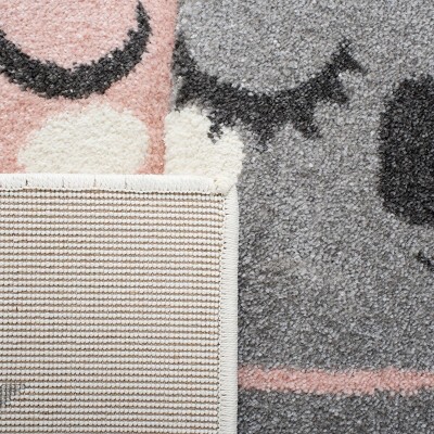 Ivory and Pink Hand-knotted Synthetic Kids Area Rug